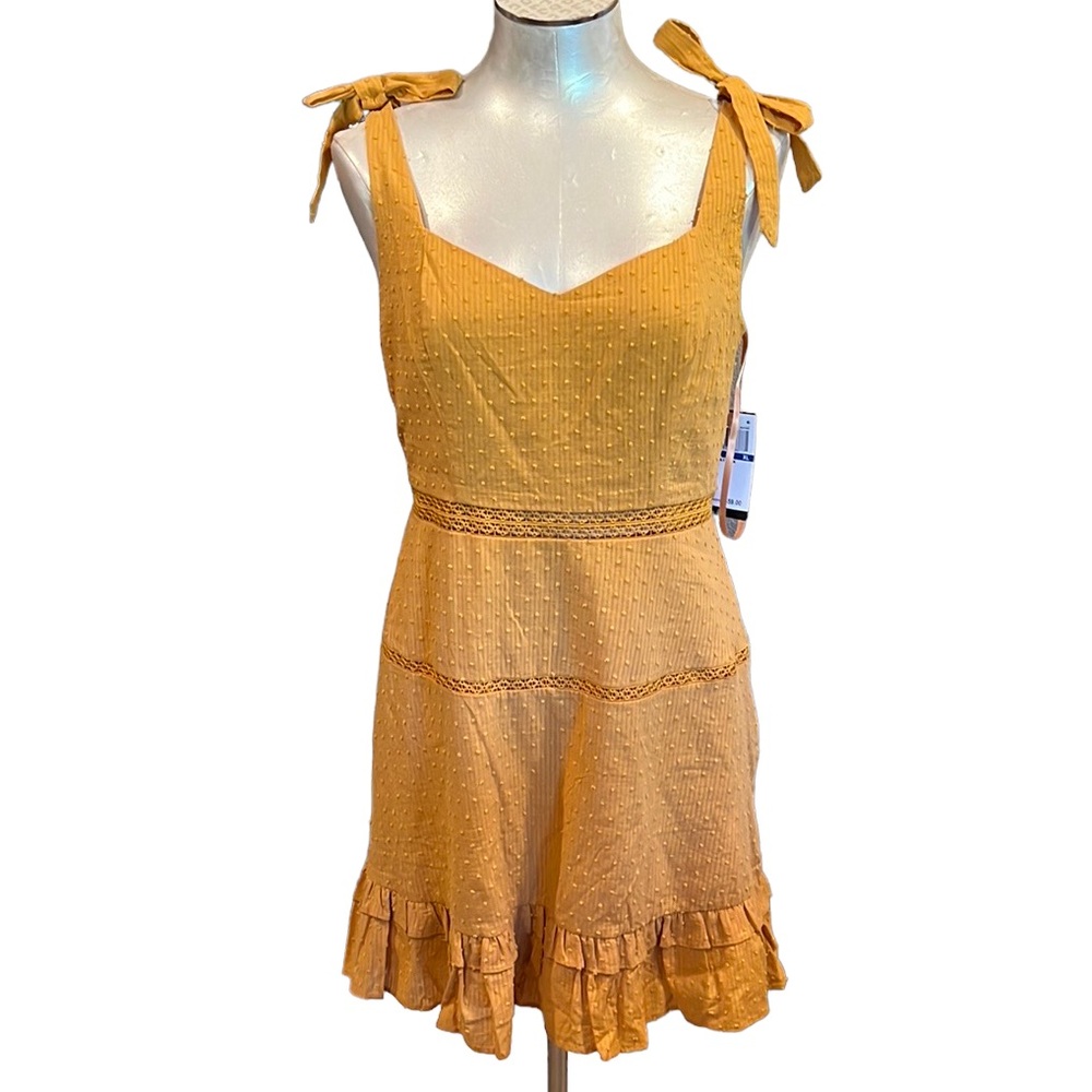 City Studio Mustard Yellow Swiss Dot Tie Strap Sweetheart Dress NWT XL
